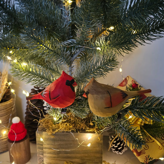 Cardinal Couple Clip-on Christmas Tree Ornaments - Gift Box included