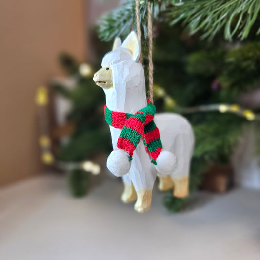 Alpaca with Scarf Hanging Christmas Tree Ornament – Gift Box Included