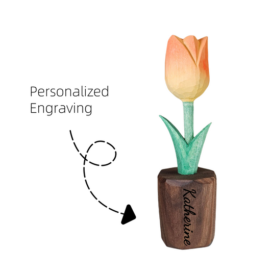 Tulip Hand-Carved Wooden Flower With Gift Box Packing