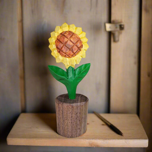 Sunflower Wooden Sculpture - Handcrafted Limited Edition Artwork