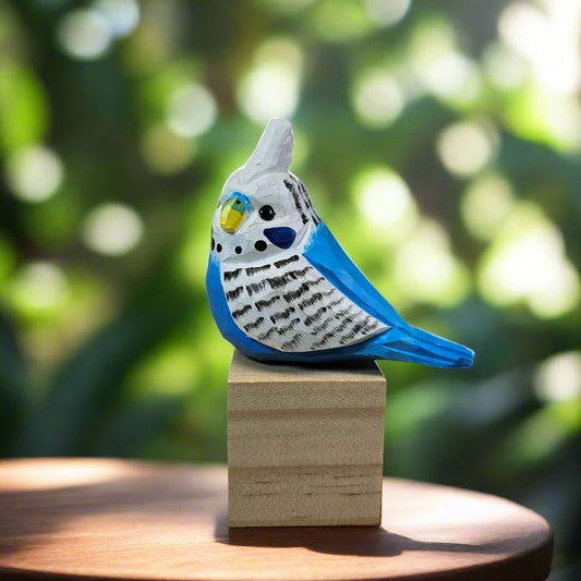 Budgie Hand-Painted Wood Figurine