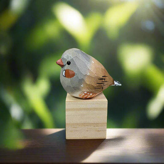 Zebra Finch Figurine Hand Carved Painted Wooden
