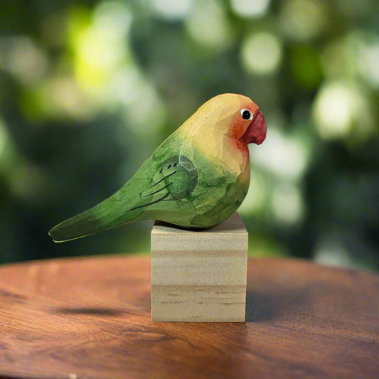 Hand-Painted Wooden Lovebirds Figurine – Romantic Artisan Decor