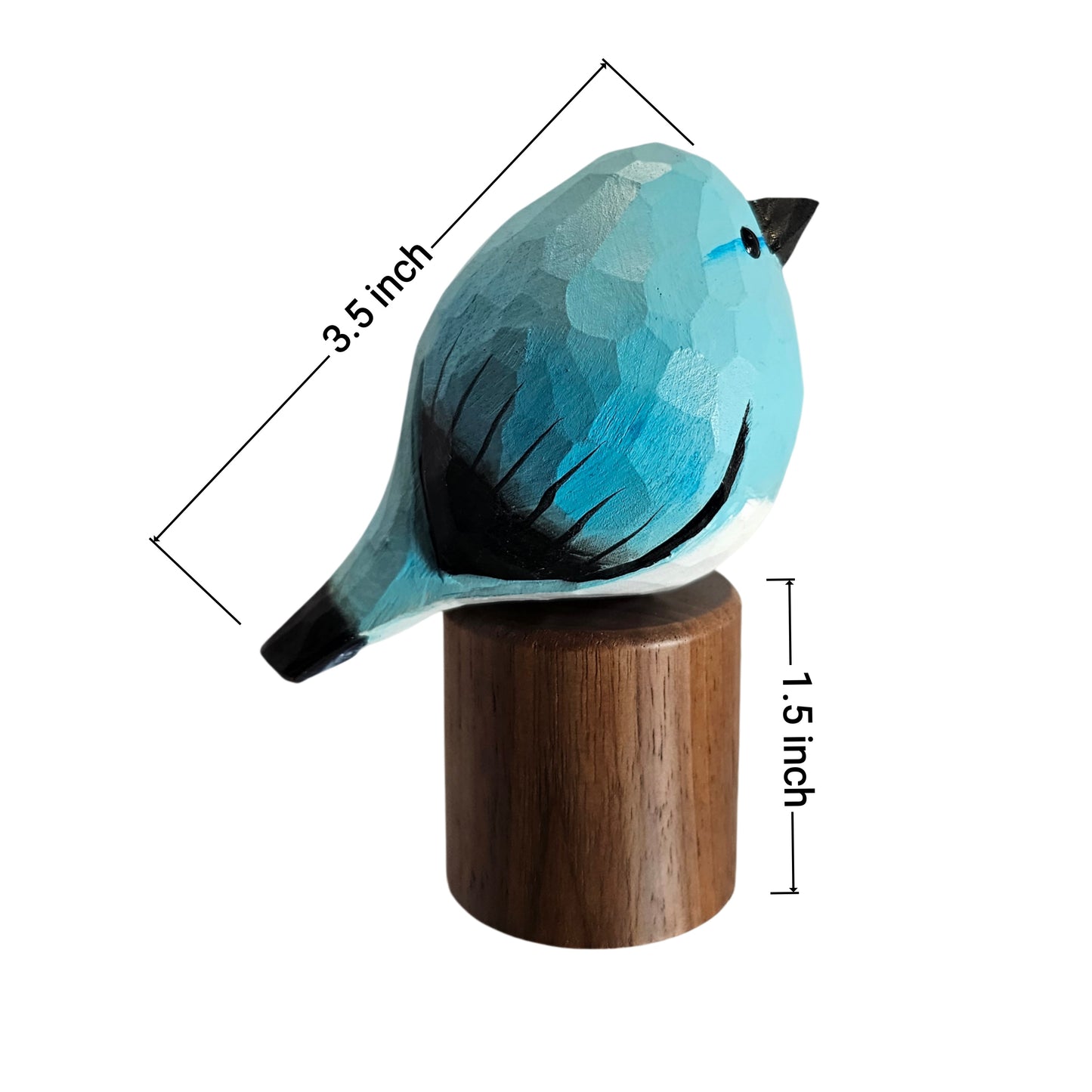 Hand Carved & Hand Painted Bluebird Figurine V2 | Basswood with Black Walnut Base