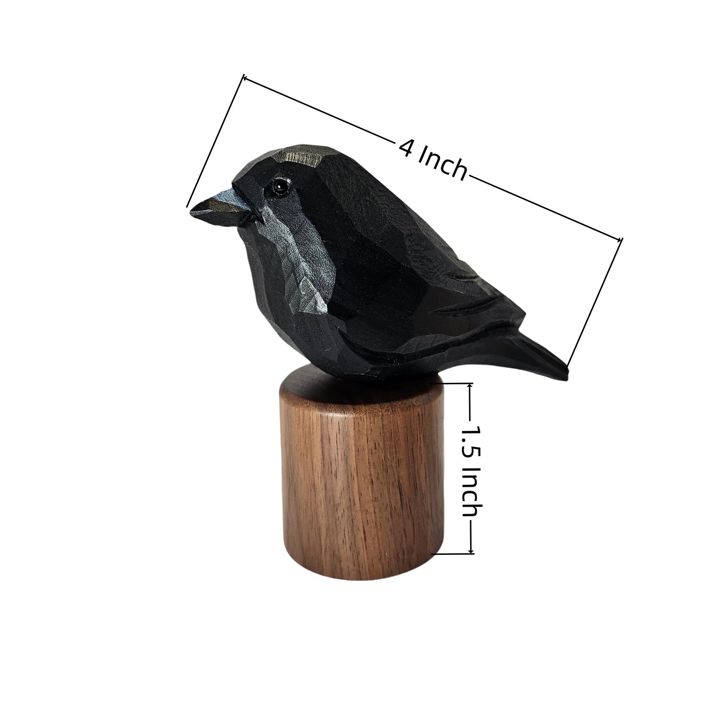 Hand Carved & Hand Painted Crow Figurine | Basswood with Black Walnut Base