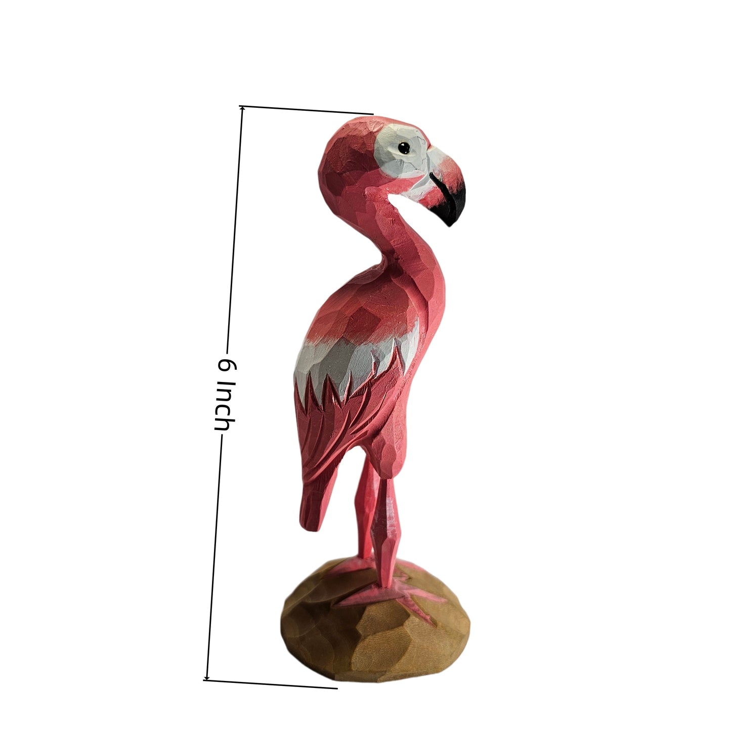 Hand Carved & Hand Painted Flamingo Figurine | Basswood | H 6 Inch Wooden Bird Sculpture