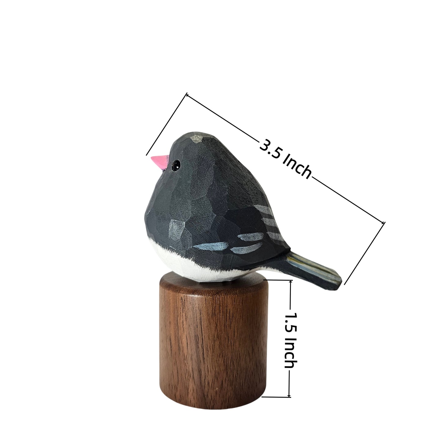 Hand Carved & Hand Painted Dark-eyed Junco Figurine | Basswood with Black Walnut Base