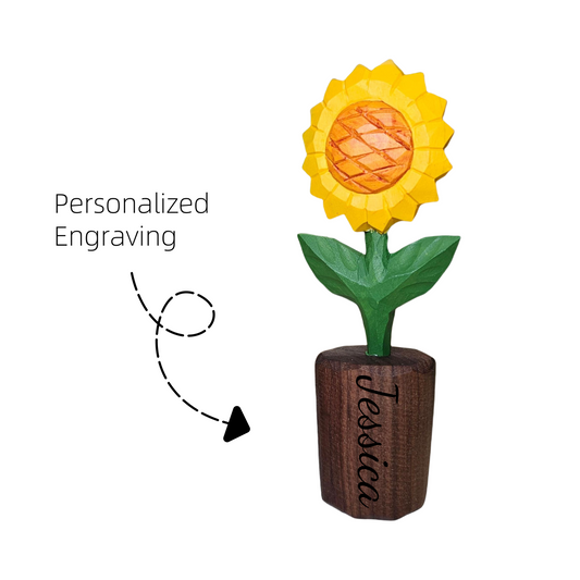 Elegant Sunflower Wooden Sculpture | Hand-Carved & Painted With Gift Box Packing