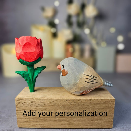 Zebra Finch with Rose