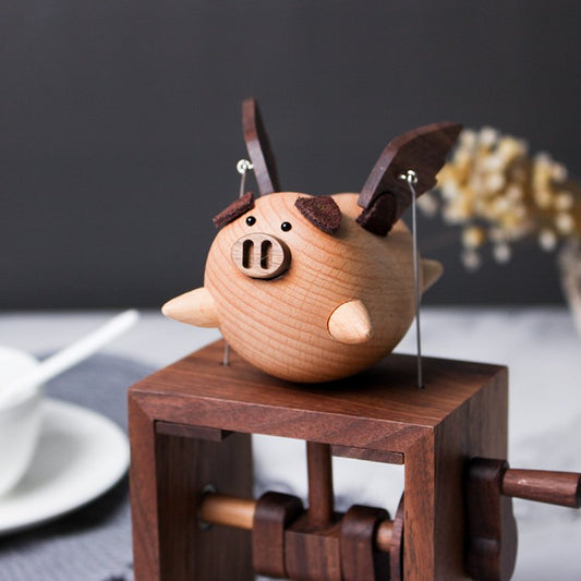 Flying Pig Hand Cranked Music Boxes Wooden Handmade - Wooden Islands