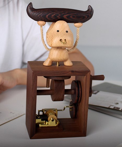 Hand-Cranked Music Boxes Wooden Handmade Ox - Wooden Islands