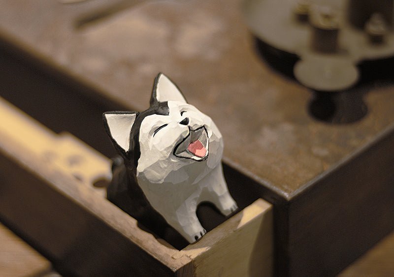Hand-Painted Wooden Corgi and Husky Figurines – Adorable Artisan Decor - Wooden Islands