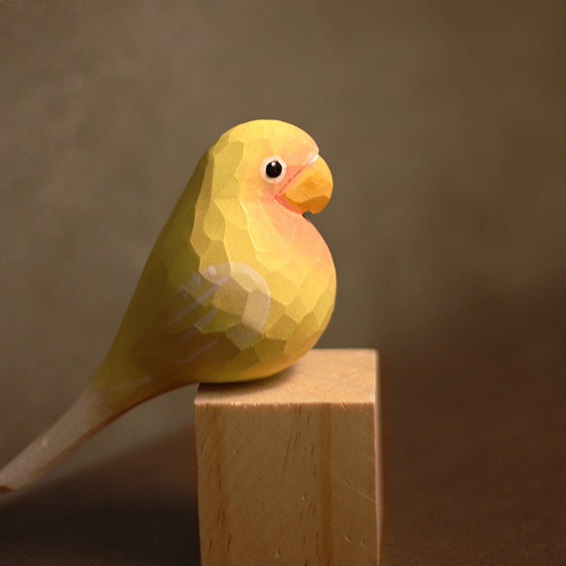 Hand-Painted Wooden Lovebirds Figurine – Romantic Artisan Decor - Wooden Islands