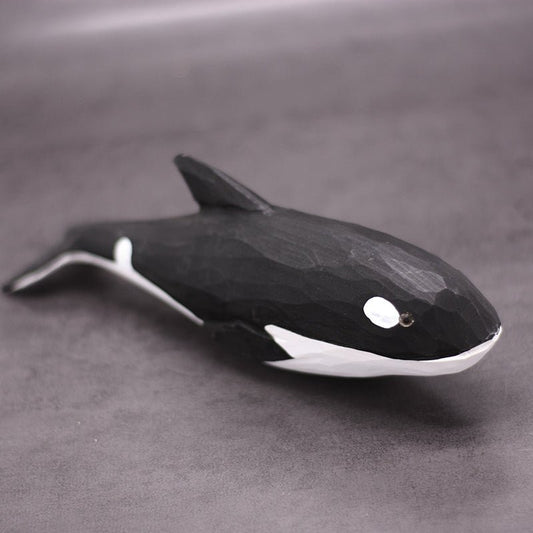 Hand-Painted Wooden Orca Killer Whale Figurine – Captivating Marine Decor - Wooden Islands