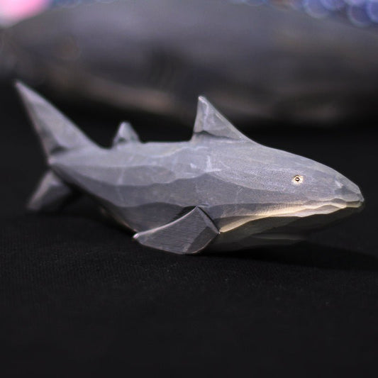 Hand-Painted Wooden Shark Figurine – Striking Oceanic Decor - Wooden Islands