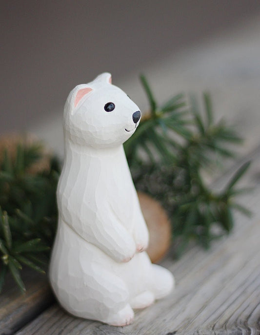 Hand-Painted Wooden Stoat Figurine – Exquisite Artisan Decor - Wooden Islands