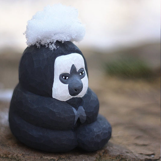 Hand-Painted Wooden White-Faced Saki Monkey Figurine – Exquisite Artisan Decor - Wooden Islands