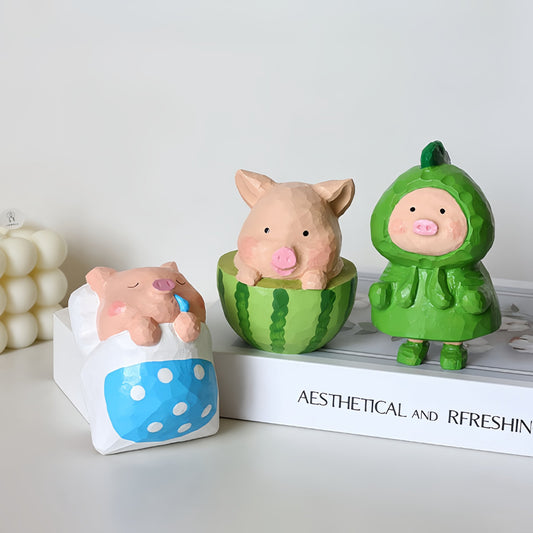 Pig Themed Adorable Hand-Painted Decor - Wooden Islands