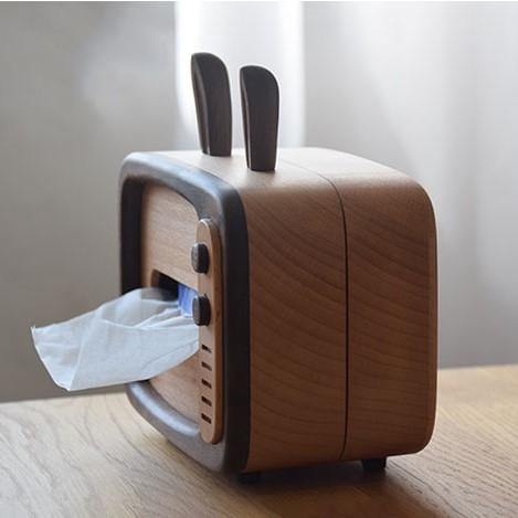 Retro TV Tissue Box Cover Wooden Handmade Rabbit Home Decoration - Wooden Islands