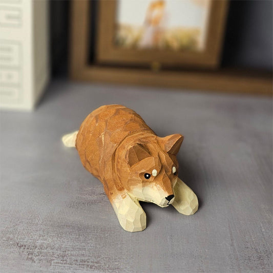 Shiba Inu Hand-Carved Wooden Figurine: A Delightful Canine Companion - Wooden Islands