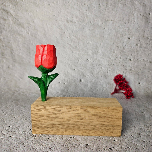 Single Hole 4.7" Display Block with Handcrafted Rose - Wooden Islands