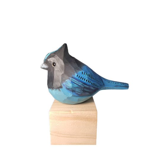Steller's Jay Hand-Painted Wood Figurine - Wooden Islands