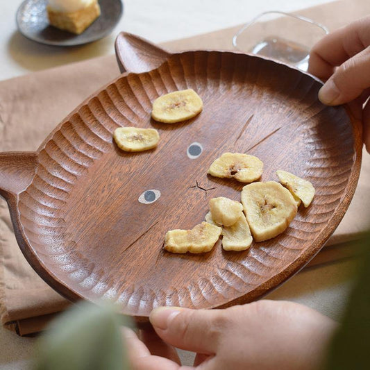 Trays Wooden Hand Carved Meow Face Plate _MS - Wooden Islands
