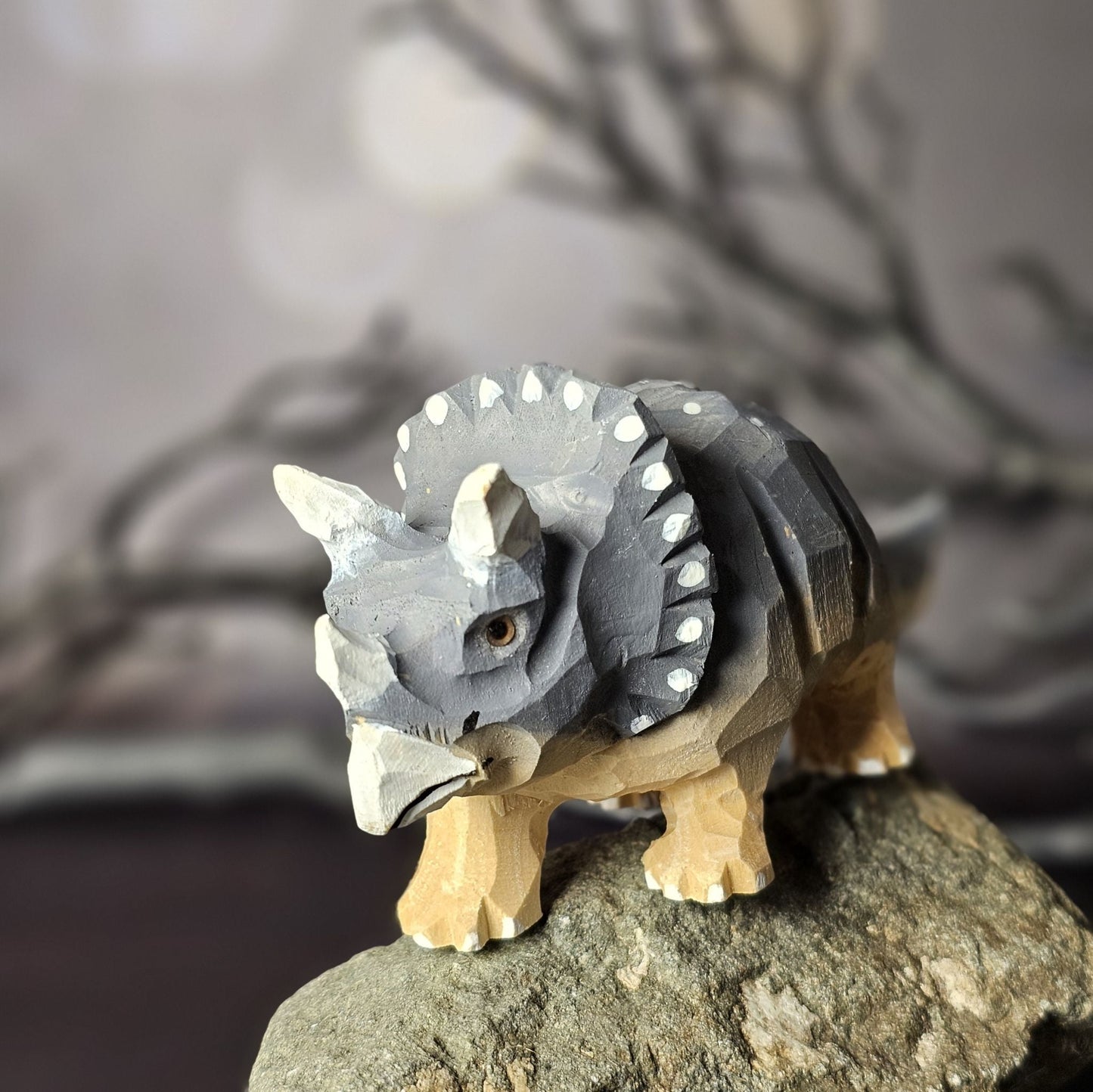 Triceratops Hand-Carved Wooden Figurine - Wooden Islands