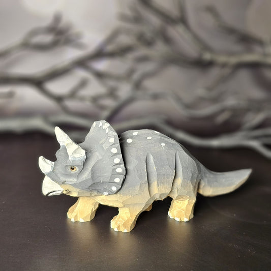 Triceratops Hand-Carved Wooden Figurine - Wooden Islands