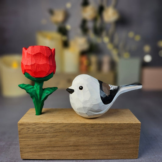 Aegithalos Caudatus with Rose - Wooden Islands