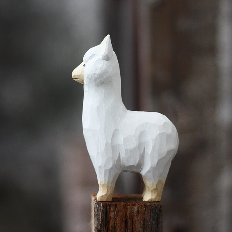 Alpaca Sculpted Hand-Painted Animal Wood Figure - Wooden Islands