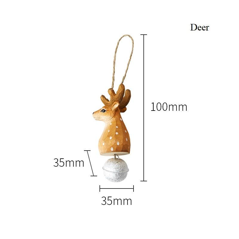 Animal Bell Hanging | Hand Carved Painted Wooden Decor Christmas tree ornaments set of 4 - Wooden Islands