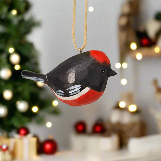 Australasian Robin Bird Hanging Ornaments - Wooden Islands