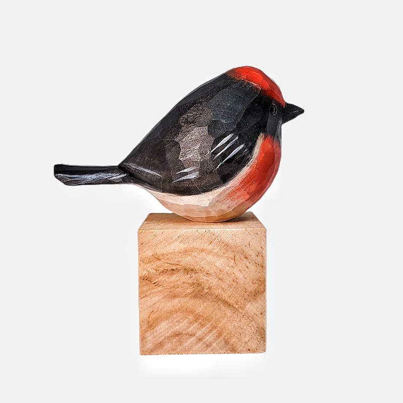 Australasian Robin Hand Craft Bird Figurine - Wooden Islands