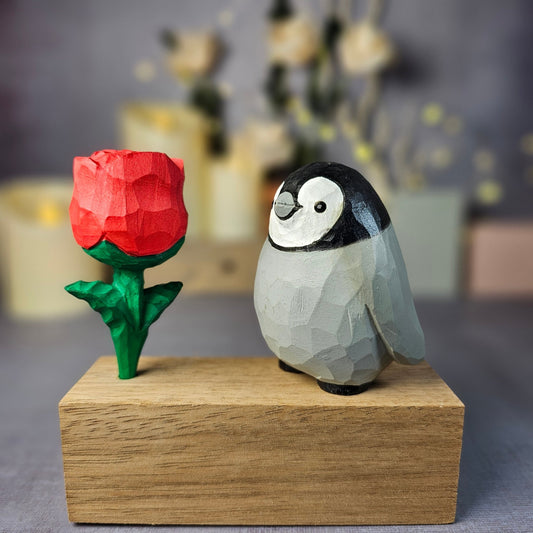 Baby Penguin with Rose - Wooden Islands
