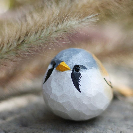 Bearded Tit Figurines Hand Carved Painted Wooden - Wooden Islands