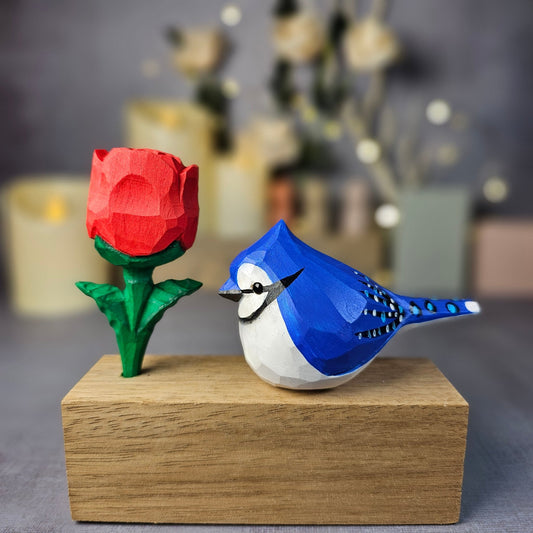 Blue Jay B with Rose - Wooden Islands