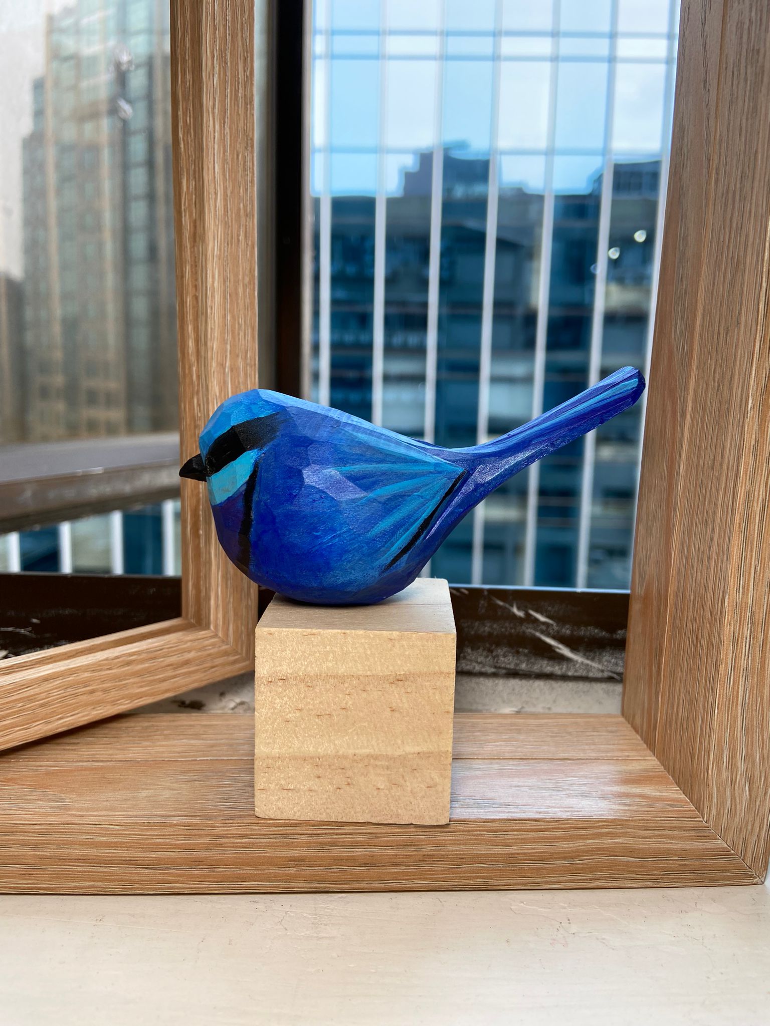 Blue Wren Sculpted Hand-Painted Bird Figurines - Wooden Islands