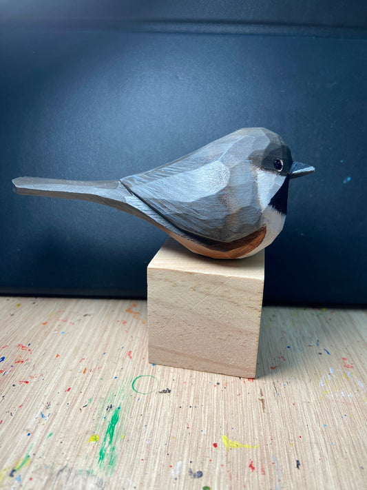 Boreal chickadee Hand-Painted Wood Bird Figurine - Wooden Islands