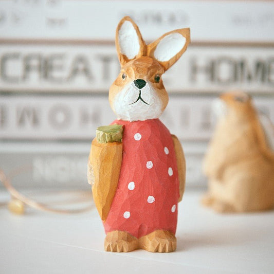 Bunny holding A Carrot Hand-Carved Figurine - Wooden Islands