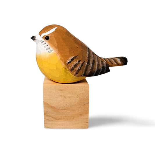 Carolina Wren Sculpted Hand-Painted Wood Bird Figure - Wooden Islands