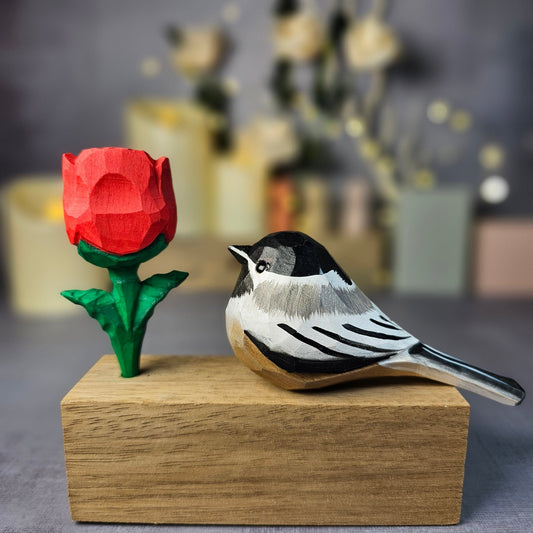 Chickadee with Rose - Wooden Islands