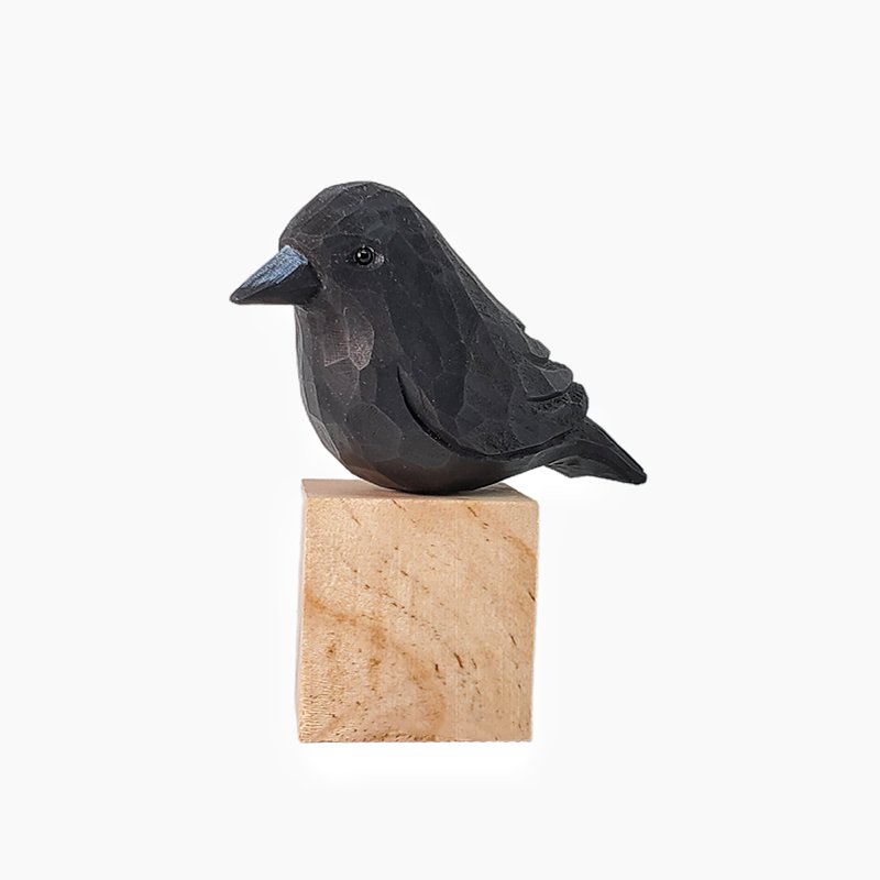 Crow Figurine Hand Carved Wood Painted Bird - Wooden Islands