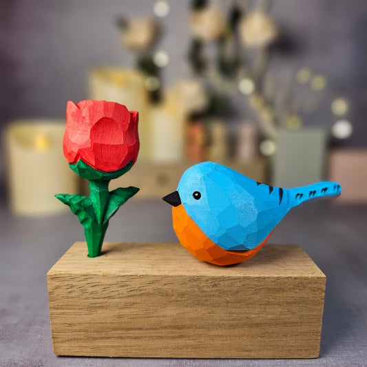 Eastern Bluebird A with Rose - Wooden Islands