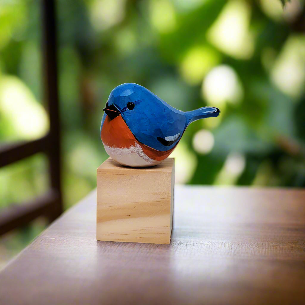 Eastern Bluebird Figurine Hand Carved Painted Wooden - Wooden Islands