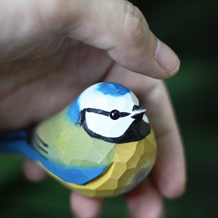 Eurasian blue tit Figurine Hand Carved Painted Woode - Wooden Islands