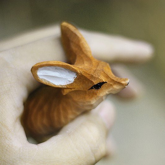 Fennec Fox Sculpted Hand-Painted Animal Wood Figure - Wooden Islands
