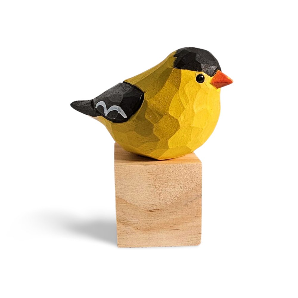 Goldfinch Bird Figurine Hand Carved Painted Wooden - Wooden Islands