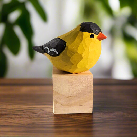 Goldfinch Bird Figurine Hand Carved Painted Wooden - Wooden Islands
