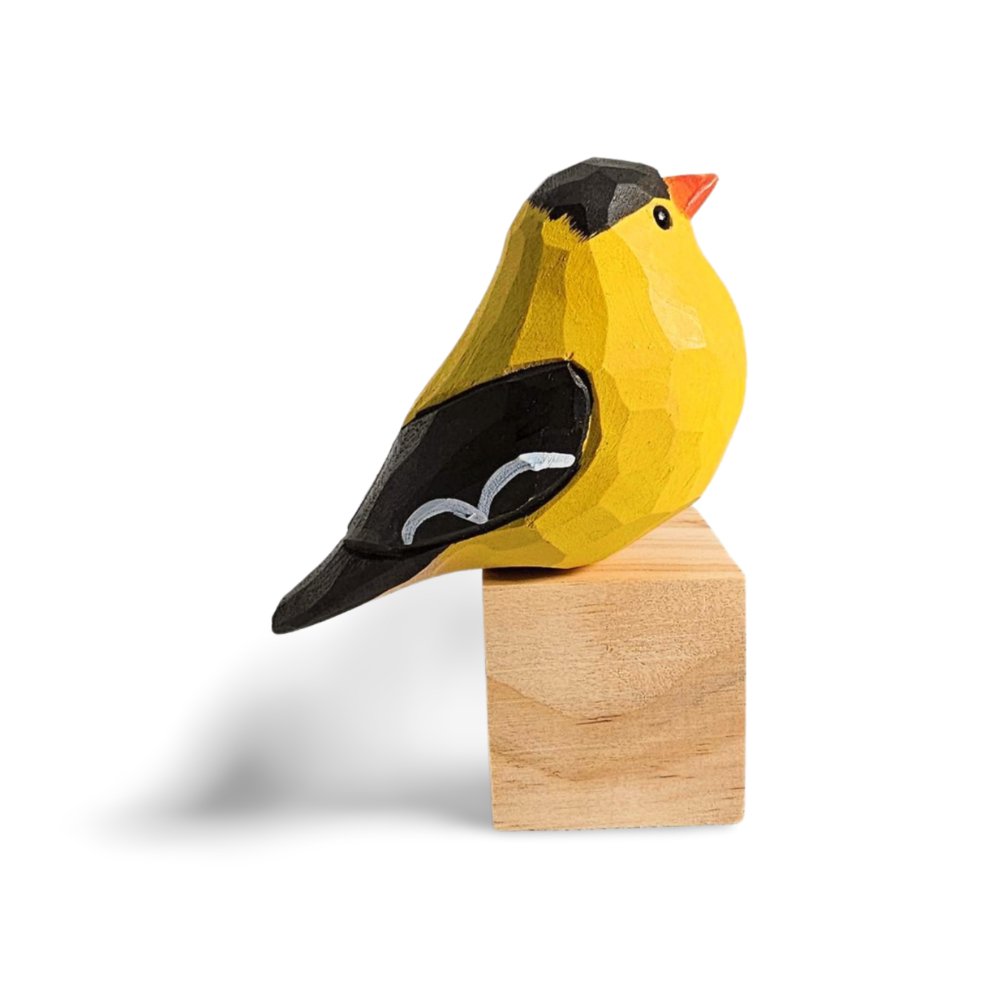 Goldfinch Bird Figurine Hand Carved Painted Wooden - Wooden Islands
